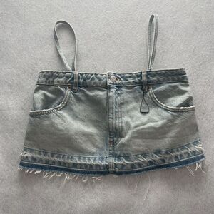 NWOT ZARA Skirt Effect Crop Denim Spaghetti Straps‎ Jean Tank Top 5252/201 Sz XS